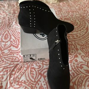 Black suede bootie with stud detail